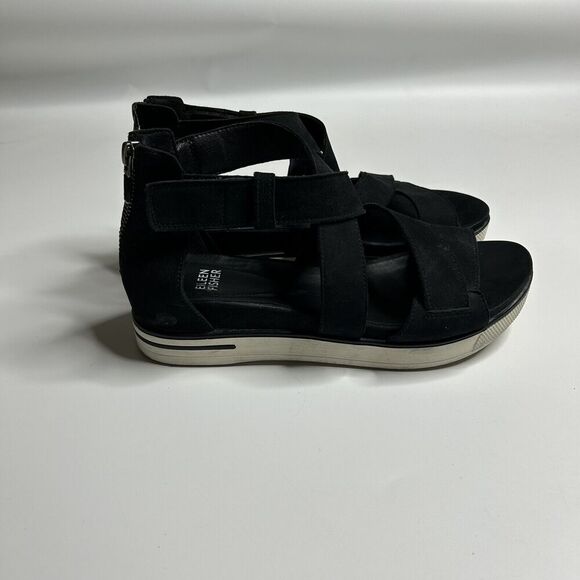 Eileen Fisher Women's Sport Sneaker Sandals Size 7.5 Black Leather Zip Strappy - Picture 5 of 12